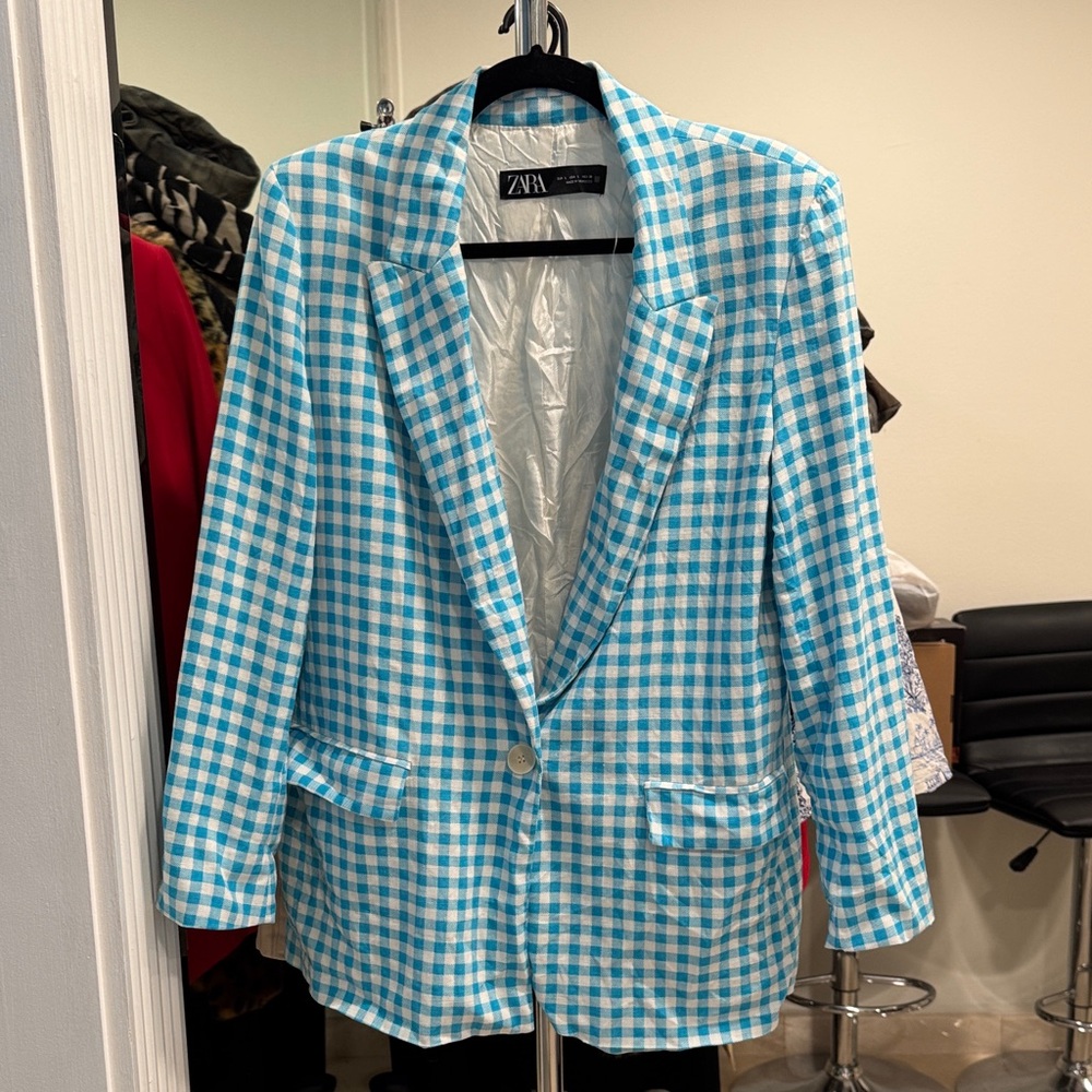 Zara Turquoise Checkered Men's Blazer